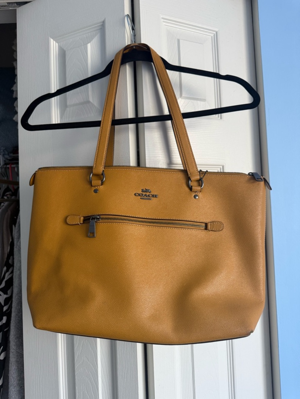 Coach Pebbled Leather Tote in Mustard Yellow